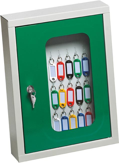 gbc Cassetta portachiavi da 40 posti in metallo verniciato Formato: 30x40x8cm. Serratura a cilindro. Complete di due chiavi. Viti di fissaggio a muro e targhette portachiavi incluse.