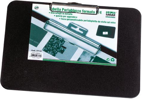gbc Cartella portablocco in PVC con bloccafogli in metallo e gancio per appendere. Sul retro tasca personalizzabile portabiglietto da visita Orizzondale, formato: 32x23 cm.