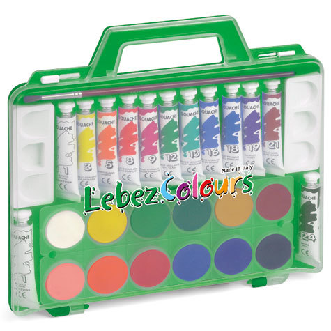 gbc Set dell&rsquo;artista, 13 tempere, 12 acquerelli 13 tubi colori a tempera da 7,5ml, 12 pastiglie acquerelli diametro 3cm, 2 vaschette e pennello.