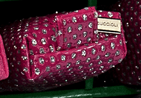 gbc Saccucciolo, astuccio per matite ROSA con BRILLANTINI colorati,a forma allargata, in PU*.