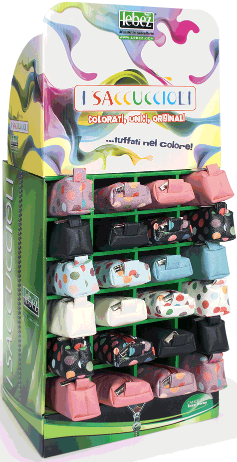 gbc Saccucciolo, astuccio per matite AZZURRO con POIS colorati, a forma allargata, in PU*.