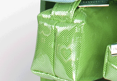 gbc Saccucciolo, astuccio per matite VERDE, fantasia a cuoricini, forma allungata in altezza, in PU*.