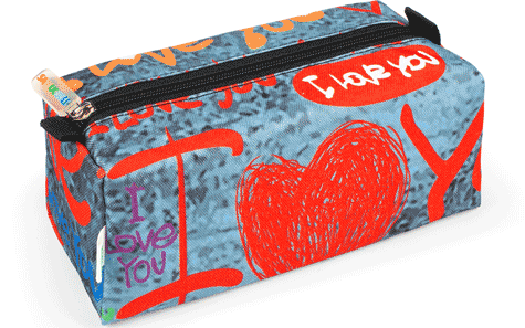 gbc Saccucciolo, astuccio per matite, quadrotto Graffiti in nylon, formato: 21x9x9cm*.