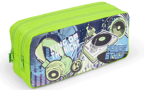 gbc Saccucciolo, astuccio per matite 2 cerniere Yung Style in nylon, formato: 21x8x10cm*.