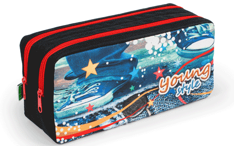 gbc Saccucciolo, astuccio per matite 2 cerniere Yung Style in nylon, formato: 21x8x10cm*.