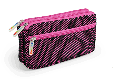 gbc Saccucciolo, astuccio per matite 3 cerniere ROSA, in nylon, formato 21x5x11cm, tinta unita, con rete*.