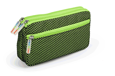 gbc Saccucciolo, astuccio per matite 3 cerniere VERDE, in nylon, formato 21x5x11cm, tinta unita, con rete*.