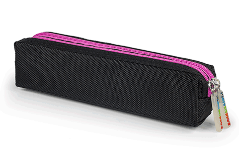 gbc Saccucciolo, astuccio per matite 2 cerniere colorate ROSA, in nylon, formato 22x9x6cm, tinta unita nero*.