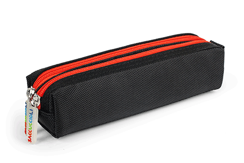 gbc Saccucciolo, astuccio per matite 2 cerniere colorate ROSSO, in nylon, formato 22x9x6cm, tinta unita nero*.