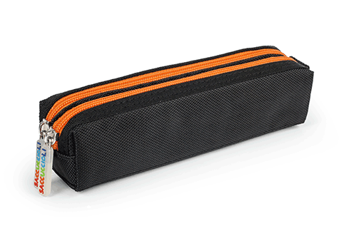 gbc Saccucciolo, astuccio per matite 2 cerniere colorate ARANCIONE, in nylon, formato 22x9x6cm, tinta unita nero*.