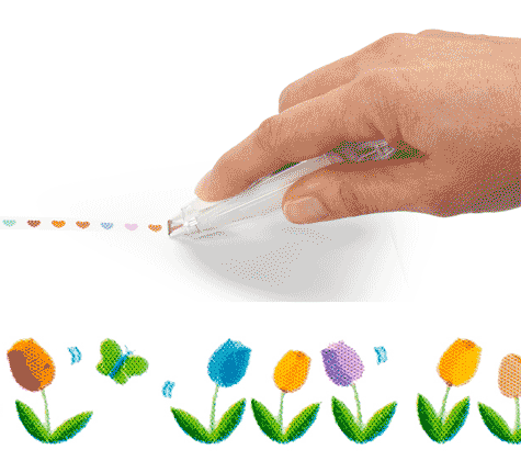 gbc Decoration roller, FIORELLINI 2 Consente di imprimere una striscia decorativa al semplice passaggio. Funziona come un nastro correttore, imprimendo 8 diverse decorazioni. Altezza 6mm. lunghezza 6 metri. Prodotto originale PLUS. Made in Japan*.