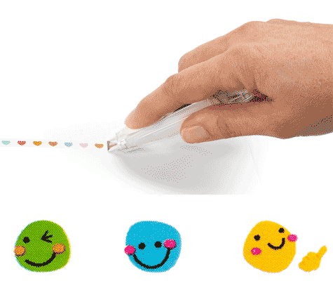 gbc Decoration roller, SMILE Consente di imprimere una striscia decorativa al semplice passaggio. Funziona come un nastro correttore, imprimendo 8 diverse decorazioni. Altezza 6mm. lunghezza 6 metri. Prodotto originale PLUS. Made in Japan*.