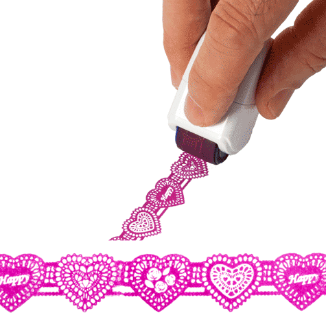 gbc Timbro rotativo -dekoroller spring- CUORICINI Imprime una decorazione in continuo al semplice passaggio su carta. Prodotto originale PLUS. Made in Japan *.