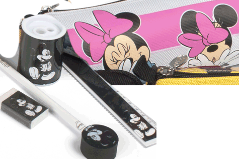 gbc Saccucciolo, astuccio per matite, Walt Disney accessoriato con: matita con gomma, righello, temperamatite 2 fori, gomma. In PU, formato: 22x3x5cm*.