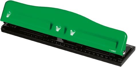 gbc Perforatore in metallo a 4 fori regolabili VERDE-NERO, perfora fino a 10 fogli (1mm), foro diametro 6mm, dase centimetrata.