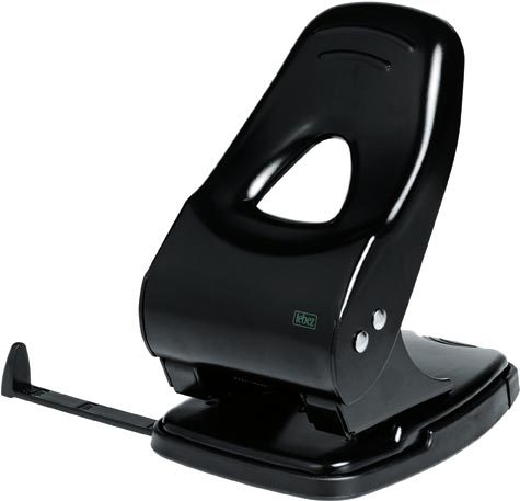 gbc Perforatore a 2 fori in metallo, con guida regolabile NERO, perfora fino a 60 fogli (6mm) con sforzo ridotto del 40%, foro diametro 6mm, distanza tra i fori 8cm. Apertura facilitata per svuotamento, targhetta personalizzaboile, sistema di chiusura semiautomatico.