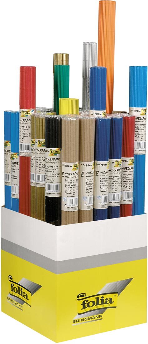 gbc Cartoncino ondulato folia in rotoli COLORI ASSORTITI. Formato: 50x70cm, espositore da 45 rotoli.