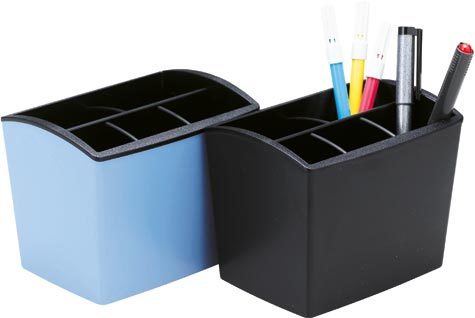 gbc Bicchiere portapenne in ABS. multiscomparti. OPEN Colori: NERO, AZZURRO. Formato: 13x10 cm.