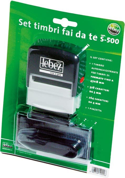 gbc Timbro componibile personalizzabile fai a te mm 47x18, 5righe completo di 328 caratteri altezza 3mm, 264 caratteri altezza 4mm, 1 pinzetta.