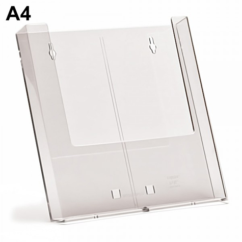legatoria Portadepliant plexiglass A4, 1 scomparto TRASPARENTE. Porta cataloghi a singolo scomparto, appendibile. Formato: 23x24cm, profondit. 4cm. Lo scomparto contiene fino a 35mm di spessore.