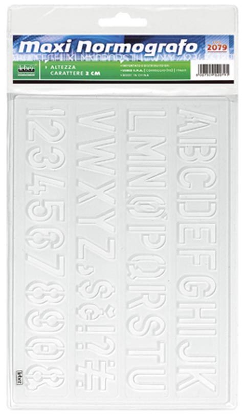 gbc Normografo maxi in plastica trasparente altezza caratteri 20mm.