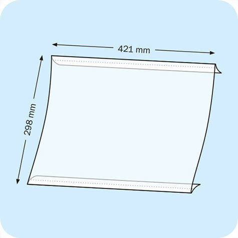 legatoria PortaLocandinaAutoadesivo A3orizzontale 297x420mm PortaCartello TRASPARENTE, con 2 strip ADESIVI, formato A3 (297x420mm). In PVC rigido da 400 micron antiriflesso.