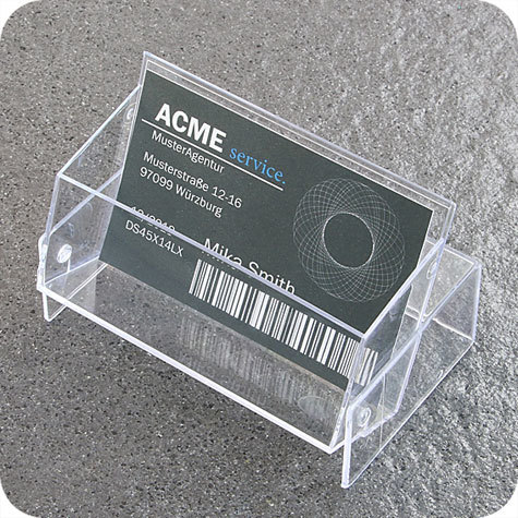 legatoria Portabiglietti da visita, 96x61x31mm TRASPARENTE, in polistirene kristall rigido, meccanismo richiudubile a doppia valva.