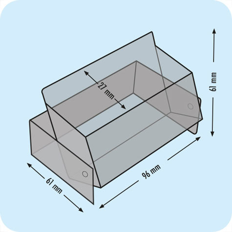 legatoria Portabiglietti da visita, 96x61x31mm TRASPARENTE, in polistirene kristall rigido, meccanismo richiudubile a doppia valva.