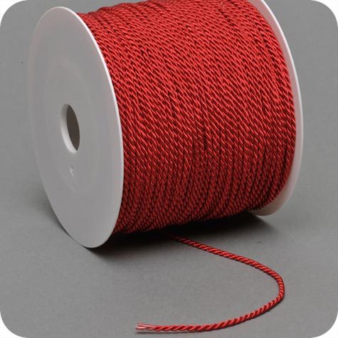 legatoria Cordoncino 2mm. Viscosa, ROSSO a 3 capi, spessore 2 mm, doppio ritorto, in viscosa. Cordoncino ideale per abbellimenti in campo cartotecnico e per il confezionamento di men�, libretti matrimonio, bomboniere. .