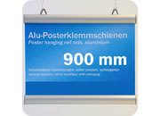 legatoria Listelli appendiposter in alluminio, 900mm in alluminio anodizzato color argento, con cappucci di chiusura e gomma antiscivolo per tutta la lunghezza, spessore 26mm. La stecca superiore � fornita di 2 ganci di appensione. Compresa una seconda stecca per il lato inferiore leg1107