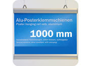 legatoria Listelli appendiposter in alluminio, 1000mm in alluminio anodizzato color argento, con cappucci di chiusura e gomma antiscivolo per tutta la lunghezza, spessore 26mm. La stecca superiore � fornita di 2 ganci di appensione. Compresa una seconda stecca per il lato inferiore leg1108