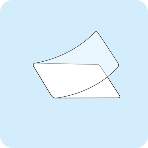 legatoria Pouches. bustine plastificanti. 190x310mm TRASPARENTE lucido, 100 micron per lato, saldate sul lato corto, angoli arrotondati, in polietilene, per cartoncini 184x304mm, plastificazione a caldo.