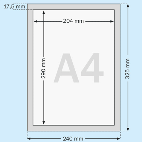 legatoria Cornice magnetica A4 per fogli formato A4 (210x297mm). Fissaggio magnetico. Pannello frontale trasparente antiriflesso*.