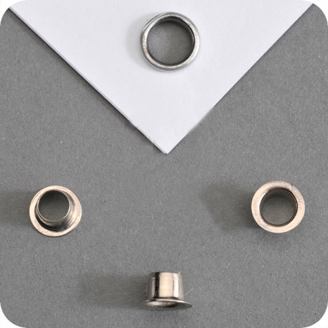 legatoria Occhiello metalico NICHELATO. altezza 4.5 mm Per fori diametro 4.6mm, testa diametro 7,6 mm.