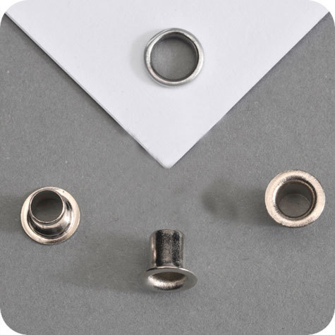 legatoria Occhiello metallico NICHELATO. altezza 6mm Per fori diametro 4.7mm, testa diametro 7,5 mm (n� 26).