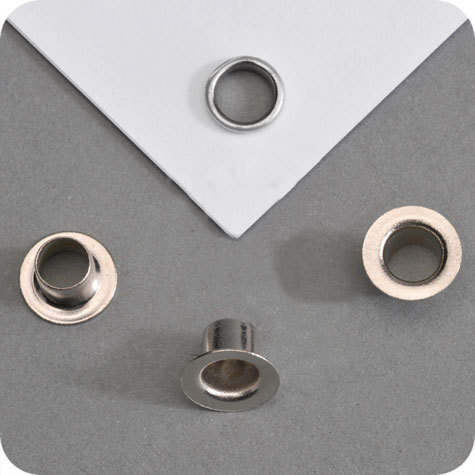 legatoria Occhiello metallico per fori diametro 5.5 mm. altezza 5 mm NICHELATO, testa diametro 9,5 mm, altezza 5, mm.