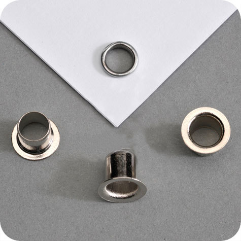 legatoria Occhiello metallico per fori diametro 6.7 mm. altezza 6 mm NICHELATO, testa diametro 11,5 mm.