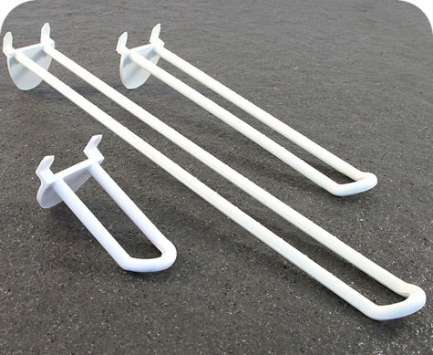 legatoria Gancio espositivo a U, per blister forati, 100mm BIANCO, si fissa inserendo i ganci automatici su display di cartone.