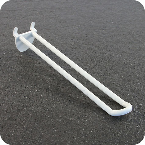 legatoria Gancio espositivo a U, per blister forati, 100mm BIANCO, si fissa inserendo i ganci automatici su display di cartone.