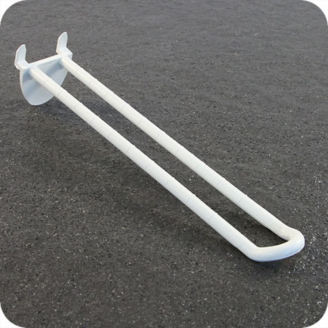 legatoria Gancio espositivo a U, per blister forati, 200mm BIANCO, si fissa inserendo i ganci automatici su display di cartone.