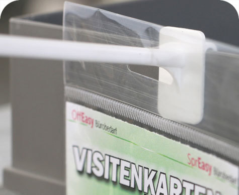 legatoria Gancio espositivo ad incastro, per blister forati, 150mm BIANCO, fissaggio ad incastro.