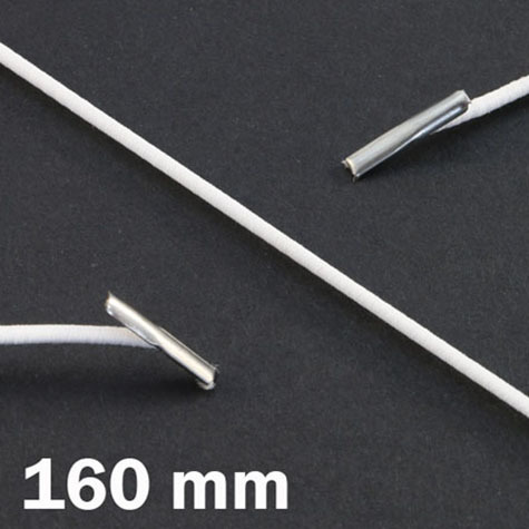 legatoria Elastico con 2 capicorda, lunghezza 140mm BIANCO, lunghezza 140mm (compresi i 2 capicorda), elastico a sezione tonda rivestito in tessuto, spessore 2,2mm.