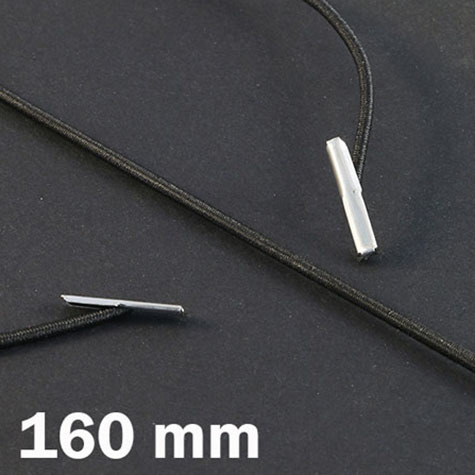 legatoria Elastico con 2 capicorda, lunghezza 160mm NERO, lunghezza 160mm (compresi i 2 capicorda), elastico a sezione tonda rivestito in tessuto, spessore 2,2mm.