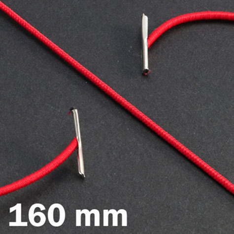 legatoria Elastico con 2 capicorda, lunghezza 160mm ROSSO, lunghezza 160mm (compresi i 2 capicorda), elastico a sezione tonda rivestito in tessuto, spessore 2,2mm.