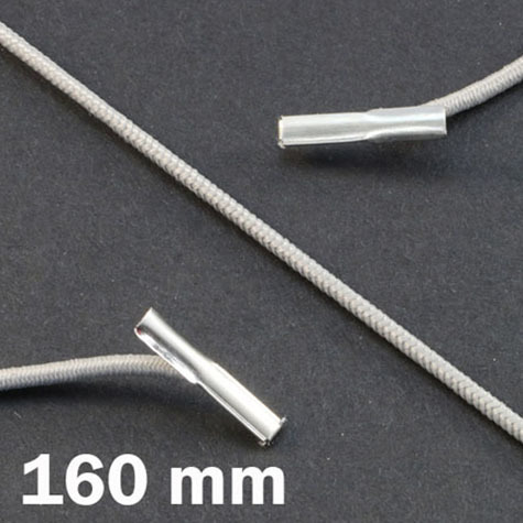 legatoria Elastico con 2 capicorda, lunghezza 160mm GRIGIO, lunghezza 160mm (compresi i 2 capicorda), elastico a sezione tonda rivestito in tessuto, spessore 2,2mm.