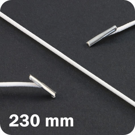 legatoria Elastico con 2 capicorda, lunghezza 230mm BIANCO, lunghezza 230mm (compresi i 2 capicorda), elastico a sezione tonda rivestito in tessuto, spessore 2,2mm.