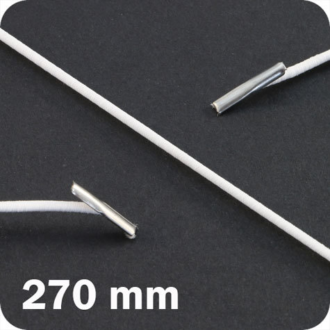 legatoria Elastico con 2 capicorda, lunghezza 270mm BIANCO, lunghezza 270mm (compresi i 2 capicorda), elastico a sezione tonda rivestito in tessuto, spessore 2,2mm.