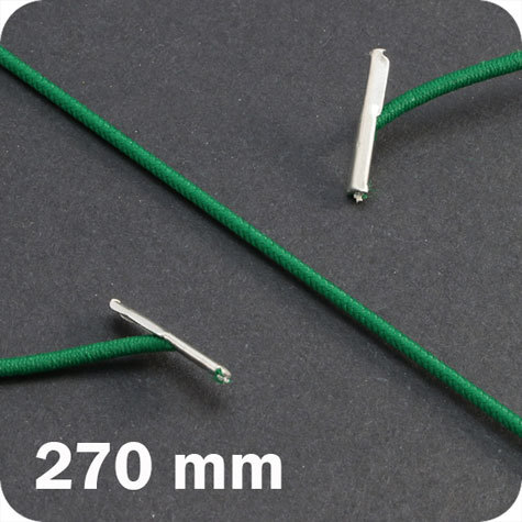 legatoria Elastico con 2 capicorda, lunghezza 270mm VERDE, lunghezza 270mm (compresi i 2 capicorda), elastico a sezione tonda rivestito in tessuto, spessore 2,2mm.