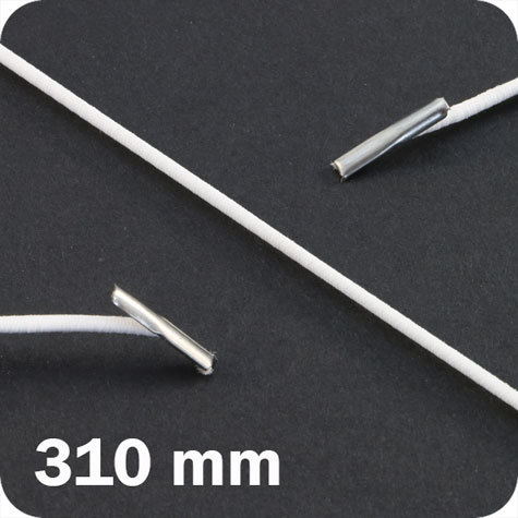 legatoria Elastico con 2 capicorda, lunghezza 310mm BIANCO, lunghezza 310mm (compresi i 2 capicorda), elastico a sezione tonda rivestito in tessuto, spessore 2,2mm.