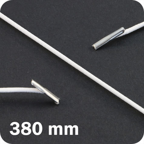 legatoria Elastico con 2 capicorda, lunghezza 380mm BIANCO, lunghezza 380mm (compresi i 2 capicorda), elastico a sezione tonda rivestito in tessuto, spessore 2,2mm.